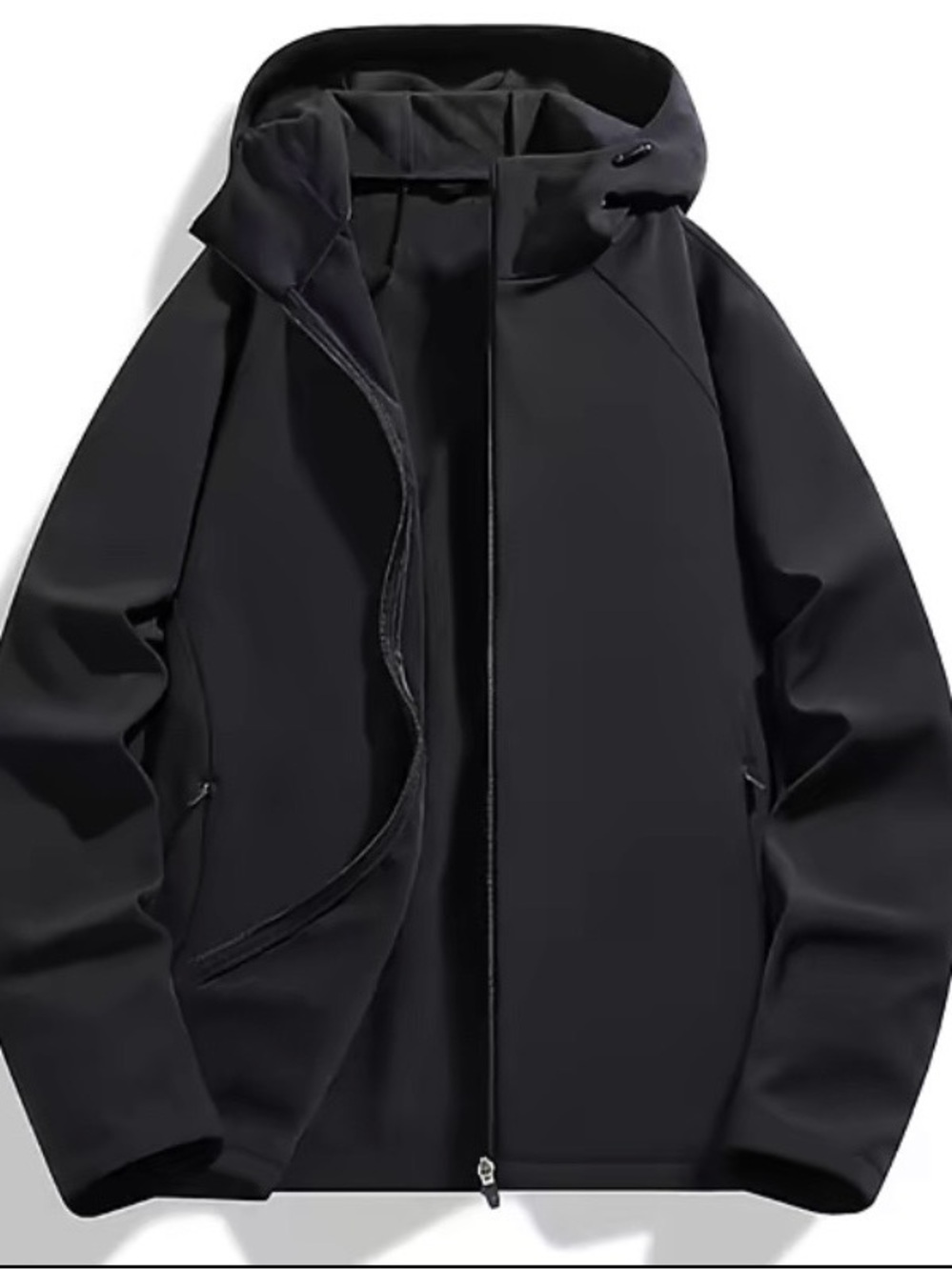 Simple Black Hooded Windbreaker Jacket